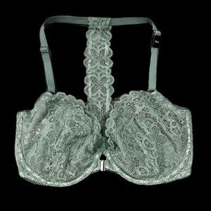 Victorias Secret Dream Angels Unlined Demi Floral Lace Racerback bra Olive 32DD